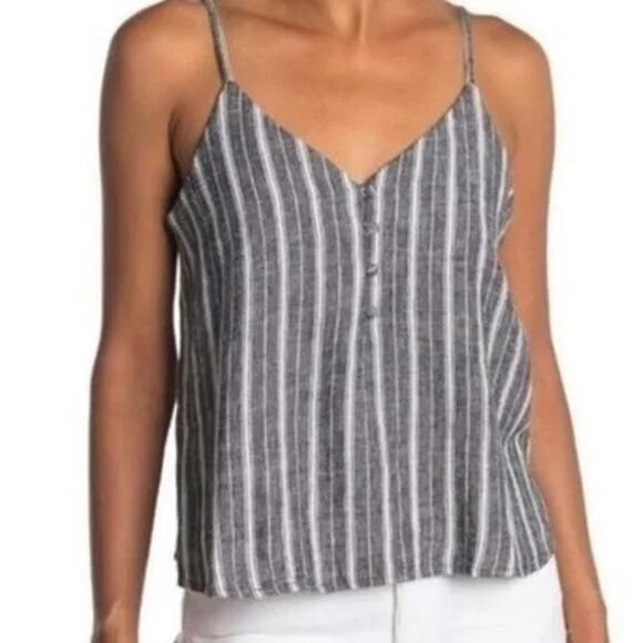 Abound Spaghetti Strap Button Front Crop Cami Top Sz XXS Black/White Stripes NWT - Picture 1 of 6
